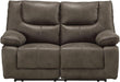 Gray Leather Reclining Loveseat with USB Charging