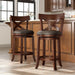 26 Inch Swivel Bar Stools Set of 2, Counter Height Stools | Rustic Wooden Barstools with Back & Solid Wood Legs, Faux Leather Bar Chairs for Kitchen Island, Dark Cherry