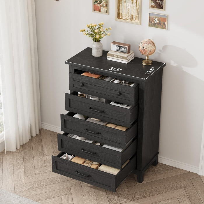 5 Dresser for Bedroom, 41.3 in Tall Vertical Drawer Dresser with Large Storage, Freestanding Wooden Closet Chest for Bedroom, Living Room, Black