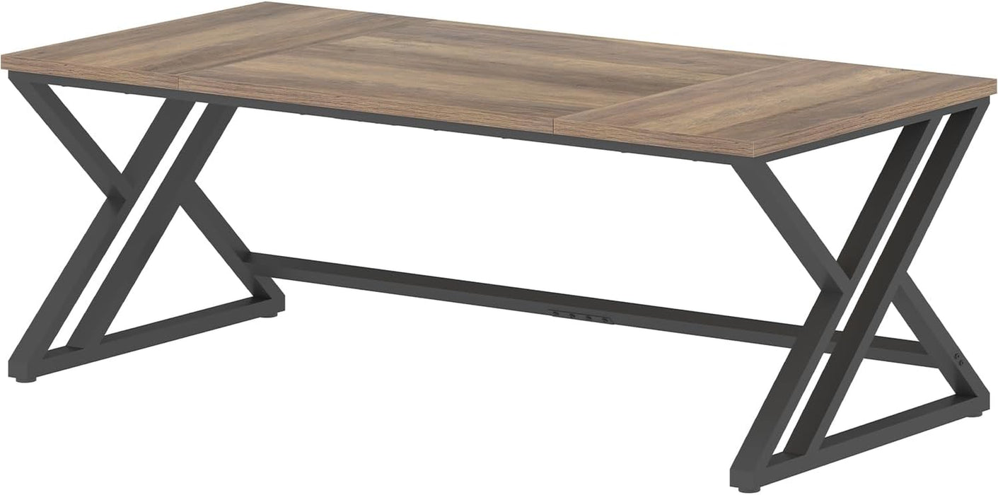 Rustic Large Computer Desk, Industrial Extra Long Home Office Desk, Wood Pc Writing Work Study Computer Table Desk, Farmhouse Workstation Gaming Executive Desk for 2 Person, Rustic Oak, 70 Inch