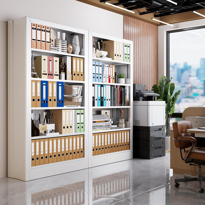 Bookshelf, 71" H Tall White Bookcase, 5-Tier Bookcase Metal Sturdy Bookshelf with Adjustable Shelves,Heavy Duty Book Cases for Living Room, Library, School, Study, Home Office