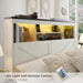Queen Bed Frame Farmhouse with 52" Storage Bookcase Headboard, 4 Drawers Wooden Bed Frame, LED Light, Charging Station - White