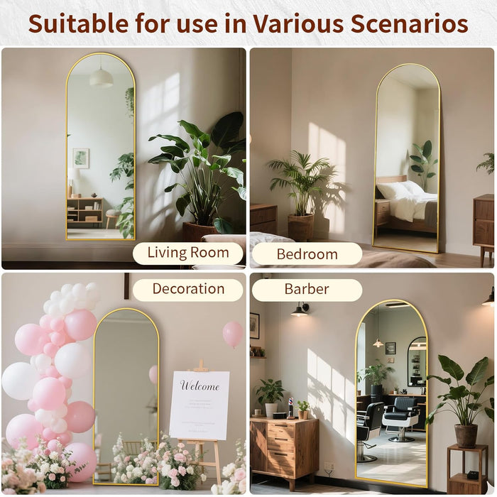 56" X 21" Arch Full Length Mirror - Floor Full Body Mirror with Aluminum Frame - Standing, Leaning or Hanging, for Bedroom, Living Room, Gold