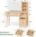 Fluted Makeup Vanity Desk with Mirror and Lights, 5 Drawers Glass Top Makeup Vanity with 4 Storage and 9-Grid Organizer, 3 Color Ribbed Glass Dressing Table with Charging Station, Light Oak