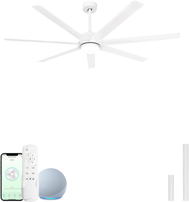 62 Inch Smart White Ceiling Fan with Light and Compatible with Alexa,6 Speed,3Cct,Quiet DC Motor Indoor Oudoor Ceiling Fan for Living Room or Patio