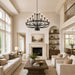 Large Black Chandelier 24-Light, round 39 in Wagon Wheel Light | 3-Tier Farmhouse Candle Pendant with E12 Base for Dining Room, Foyer, Living Room, Hallway, High Ceiling