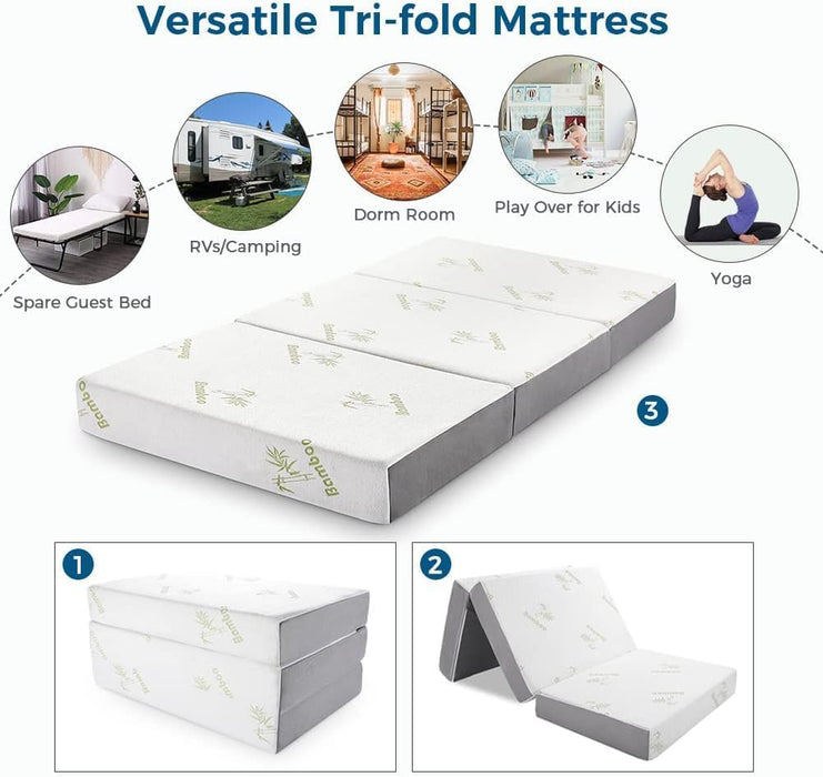 Queen Folding Mattress, 6 Inch Trifold Memory Foam Mattress with Ultra Soft Removable Cover, Foldable & Portable Queen Size Bed (78" X 58" X 6")