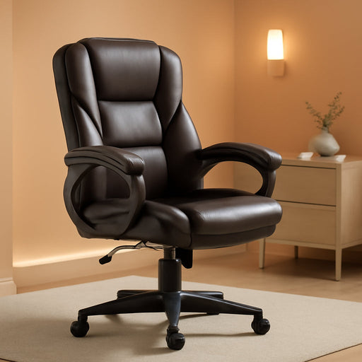 Office Executive Chair High Back Adjustable Managerial Home Desk Chair, Swivel Computer PU Leather Chair with Lumbar Support (Brown)