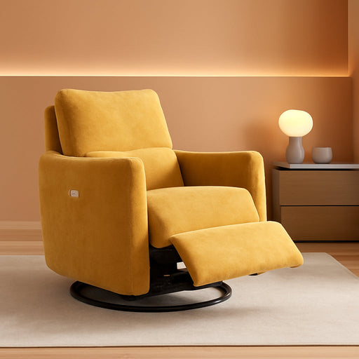 Power Recliner Nursery Swivel Rocking Glider Chair with USB Port,Upholstered Electric Nursing Recliner Rocker Chair for Adults with 2 Pillows for Bedroom Nursery Living Room(Yellow,Power-Driven)
