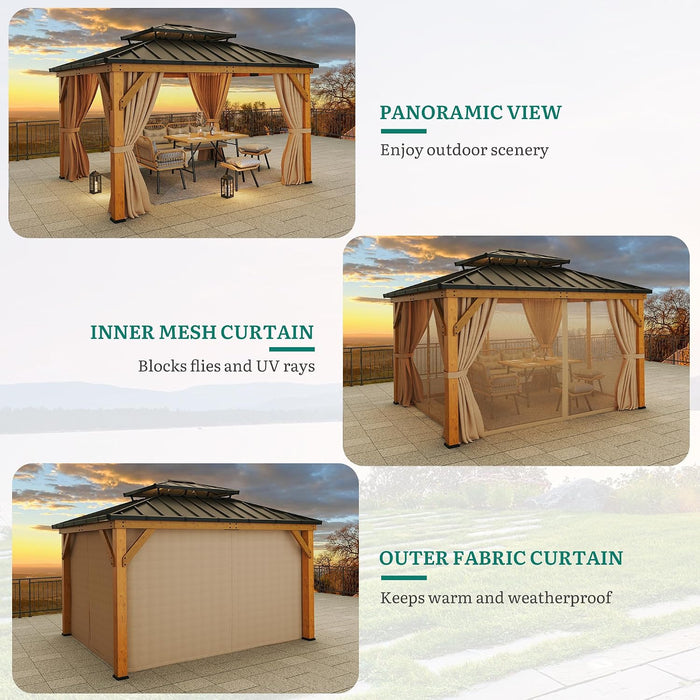 11x13 Ft Golden OutdoorGardenGazeboWithCurtainsNetting