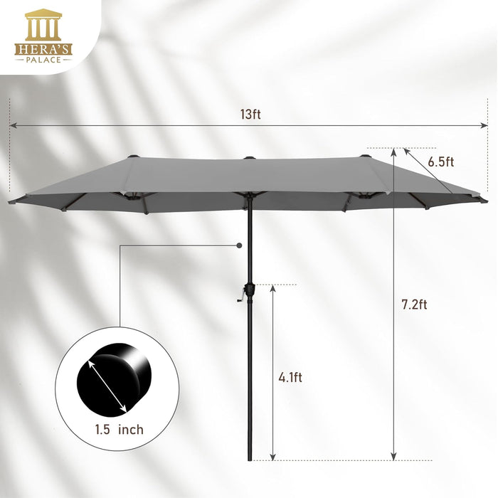 13 Ft Large Double-Sided Twin Patio Umbrella, Outdoor Market Umbrella with Crank Handle, Powerful UV Protective, Smoky Gray