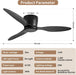 Ceiling Fans No Light with Remote Control Flush Mount 42 Inch Black Low Profile Ceiling Fan without Lights for Bedroom Kitchen Living Room Outdoor Indoor 6 Speed Reversible DC Motor FCC