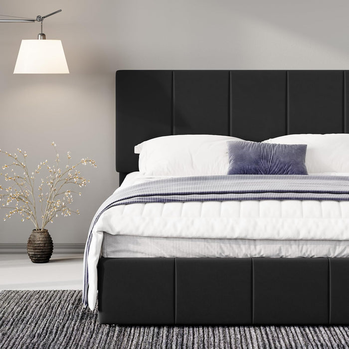 Full Size Dutch Velvet Upholstered Platform Bed Frame, Black