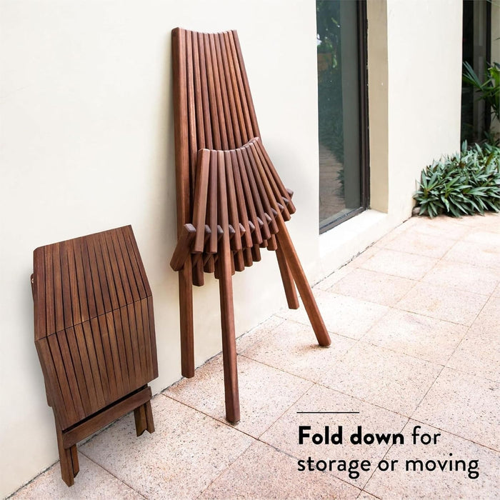 Wooden Folding Tamarack Chairs, FSC Certified Acacia Low Profile Adirondack Chairs, Wood Folding Chair for Outdoor, Patio, Porch, Pool, Backyard, Garden, Balcony and Deck - Chestnut - Single