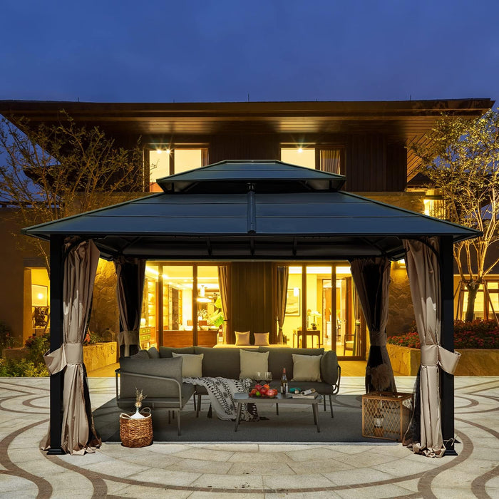 12x14 Aluminum Gazebo Using Beige Textilene Canopy