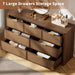 Rattan 7 Drawer Dresser for Bedroom,55" Wide,Walnut,Modern Chest of Drawers with 7 Large Storage Space and Curved Edge Design, 7 Drawer Large Dresser for Bedroom