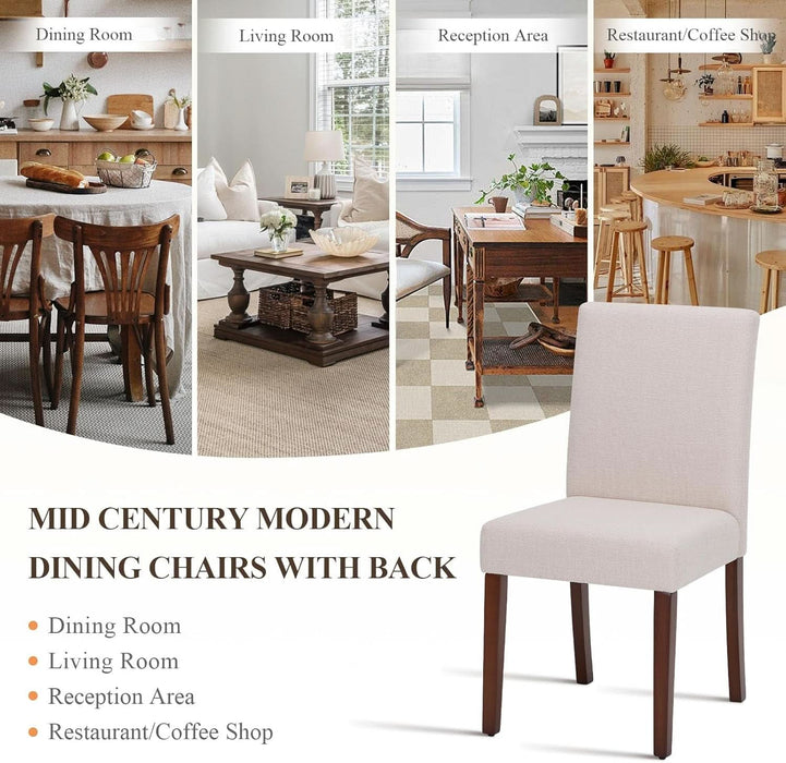 Upholstered Parsons Dining Chairs Set of 4, Modern Dining Room Chairs with Back, Fabric Kitchen Side Chairs with Wood Legs for Dinner Farmhouse Restaurant, Beige