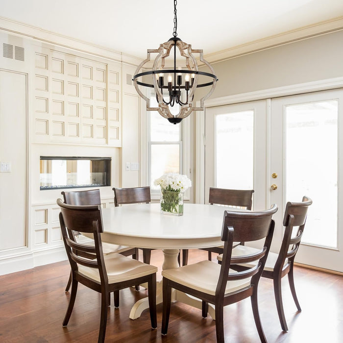 6-Light Farmhouse Chandelier for Dining Room Wood Pendant Lighting