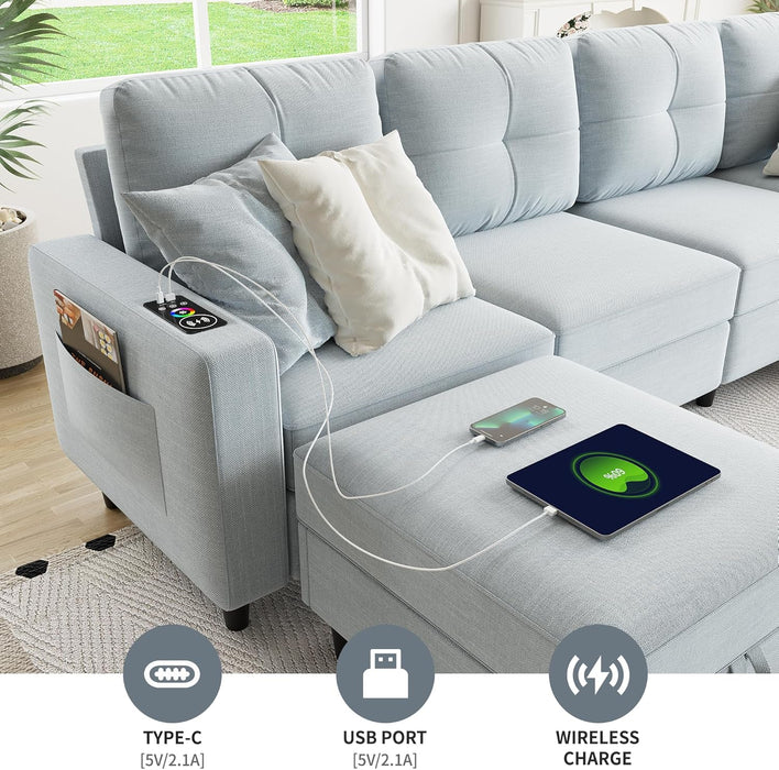 Modern LED Sectional Sofa U-Shaped Couch with Storage