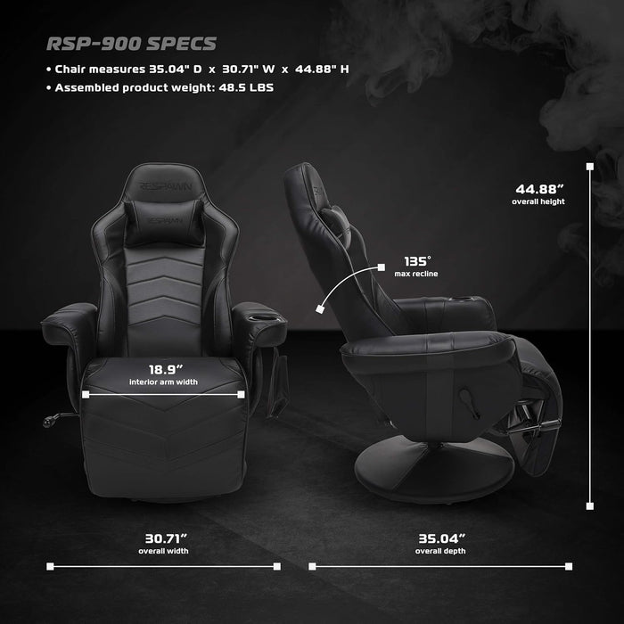 900 Gaming Recliner - Video Games Console Recliner Chair, Computer Recliner, Adjustable Leg Rest and Recline, Recliner with Cupholder, Reclining Gaming Chair with Footrest - Black