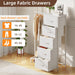 Dresser with Hanging Rack, 5 Drawers Small Closet for Bedroom, Reversible Dresser with Clothes Rack, Kids Dressers for Bedroom Chest of Drawers, Tall Storage Tower, White Leather