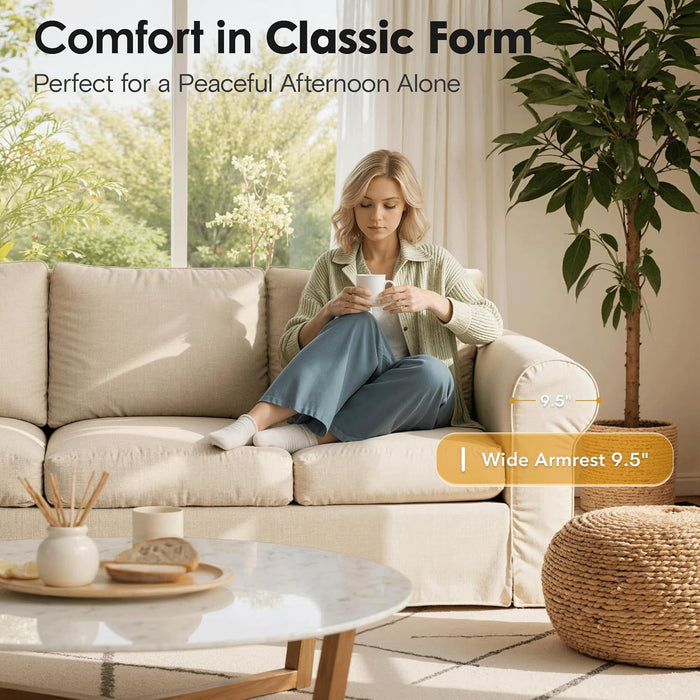 Beige 89Inch ExtraDeepCushionedUpholsteredSofa RemovableCovers