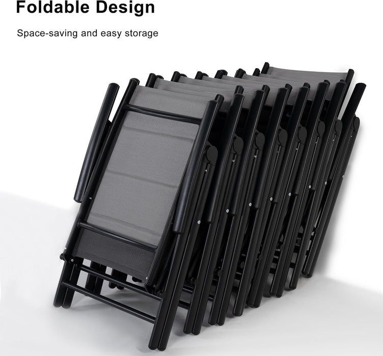 9 Pieces Outdoor Patio Dining Set with 8 Folding Portable Chairs and 1 Rectangle Aluminum Table, Foldable Adjustable High Back Reclining Chairs with Soft Cotton-Padded Seat, Grey