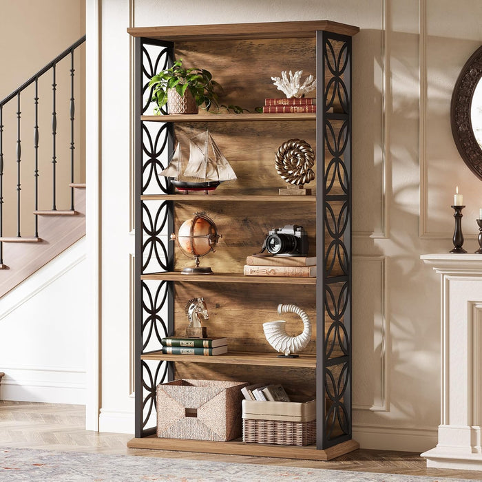 71 Inch Industrial Metal Bookshelf Freestanding Unit