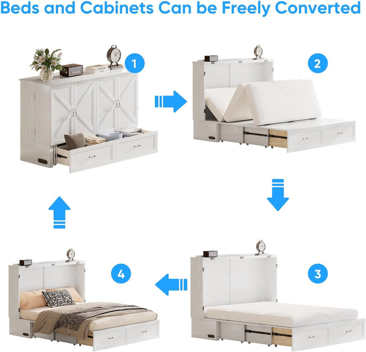 Queen Murphy Bed Cabinet With Integrated USBCharge