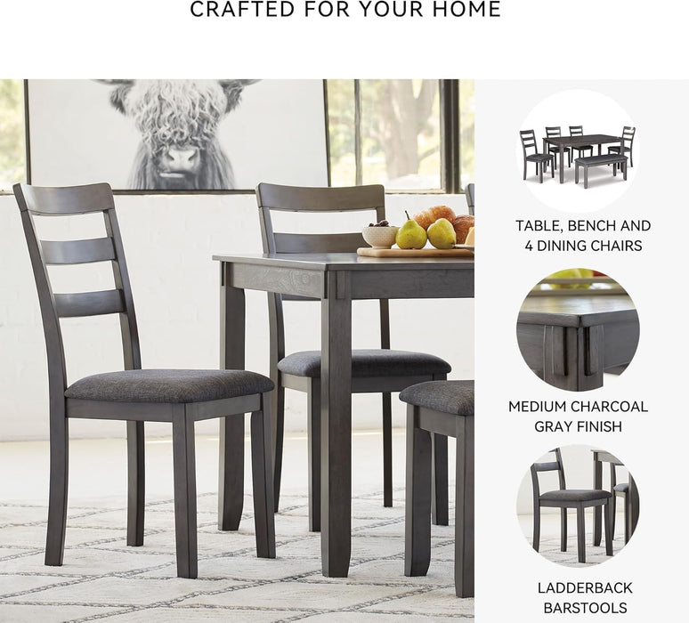 Bridson Modern 6 Piece Dining Set, Includes Dining Table, 4 Chairs & Bench, Gray