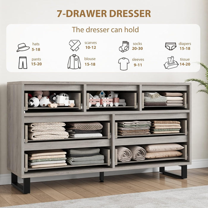 7 Dresser for Bedroom, 55" Wide Dresser Drawer with Storage