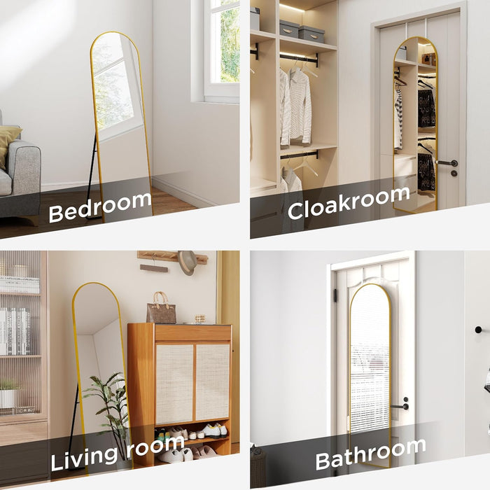 57X16 Door Hanging Full Length Mirror, Floor Stand (Height 5.7Ft Just Body In1.3Ft) / Wall Mounted Metal Frame Arch Dressing Mirrors for Bedroom Living Room 57 Inch Gold