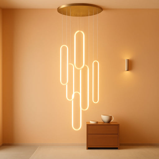 Modern Led 6 Ring Gold Chandeliers Foyer Chandeliers,Larger High Ceiling Chandelier for Living Room,Oval Ring Chandelier for Entryway Staircase