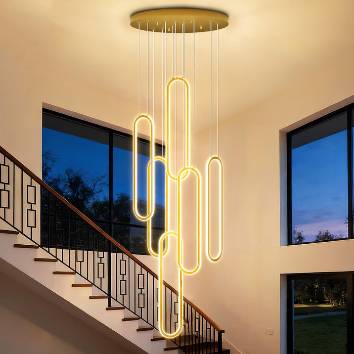 Modern Led 6 Ring Gold Chandeliers Foyer Chandeliers,Larger High Ceiling Chandelier for Living Room,Oval Ring Chandelier for Entryway Staircase