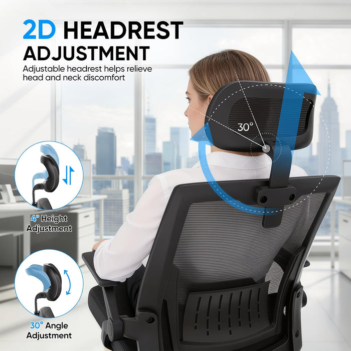 High Back Mesh Office Chair with Adjustable Headrest, Black