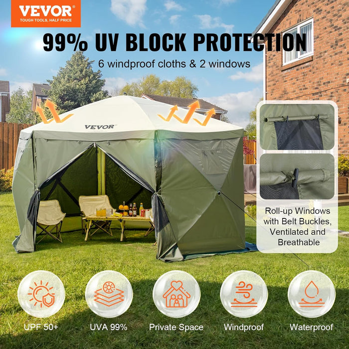12X12Ft Pop up Gazebo Tent with Mosquito Netting, 6 Removable Wind Panels & 2 Mesh Windows, Outdoor Canopy Shelter for Patio, Army Green