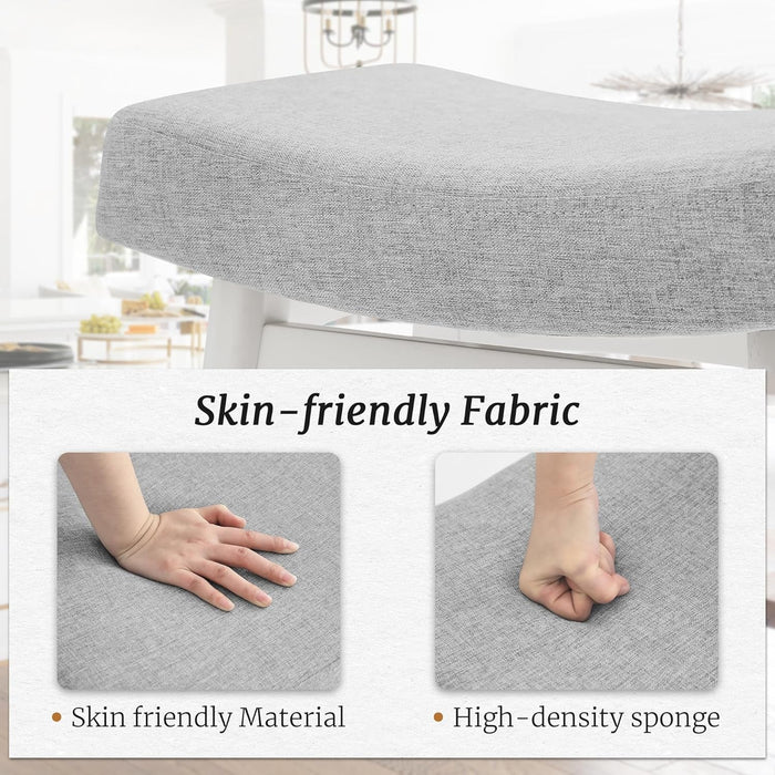 Bar Stools Set of 2, Barstools with Sturdy Wood Legs, Saddle Seat Counter Height Bar Stools for Kitchen Counter, Bar, Dining, 24 Inch Farmhouse Counter Stools, Light Gray