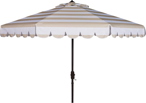 Outdoor - Vienna 9-Foot Crank Patio Umbrella - Beige & White Canopy - Brown Aluminum Pole - Single Scallop Trim Design - Ideal for Patio, Deck, Poolside, Backyard (PAT8011A)