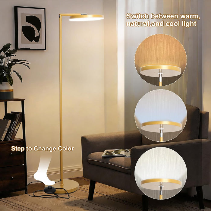 90-Degree Foldable LED Torchiere Floor Lamp, Super Bright 30W 3000LM, Remote Control with Stepless Dimming & Color Temperature Adjustable, Standing Lamp for Living Room, Bedroom, Office Gold