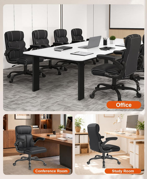 Executive Office Chair, Mid-Back Ergonomic Desk Chair with Flip-Up Arms