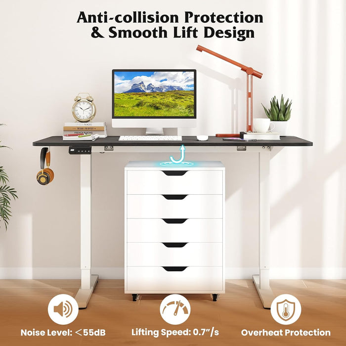 Electric Standing Desk, 48" X 24" Height Adjustable Sit Stand Computer Workstation with 2 Memory Heights, Headphone Hook, Anti-Collision Design, Home Office Computer Desk (Black+White)