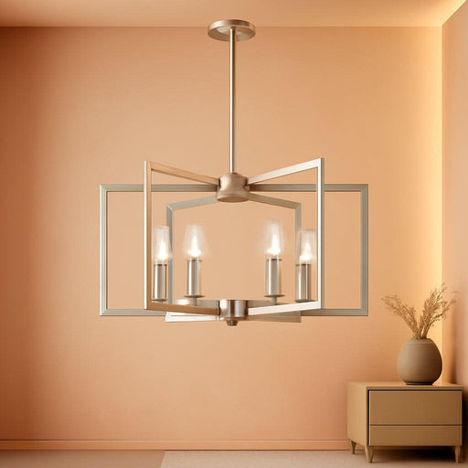 6-Light Modern Metal Geometric Chandelier，Kitchen Island Brushed Nickel Lighting Fixtures，Entryway Light Fixture Hanging Brushed Nickel，Farmhouse for Dining Room Chandelier