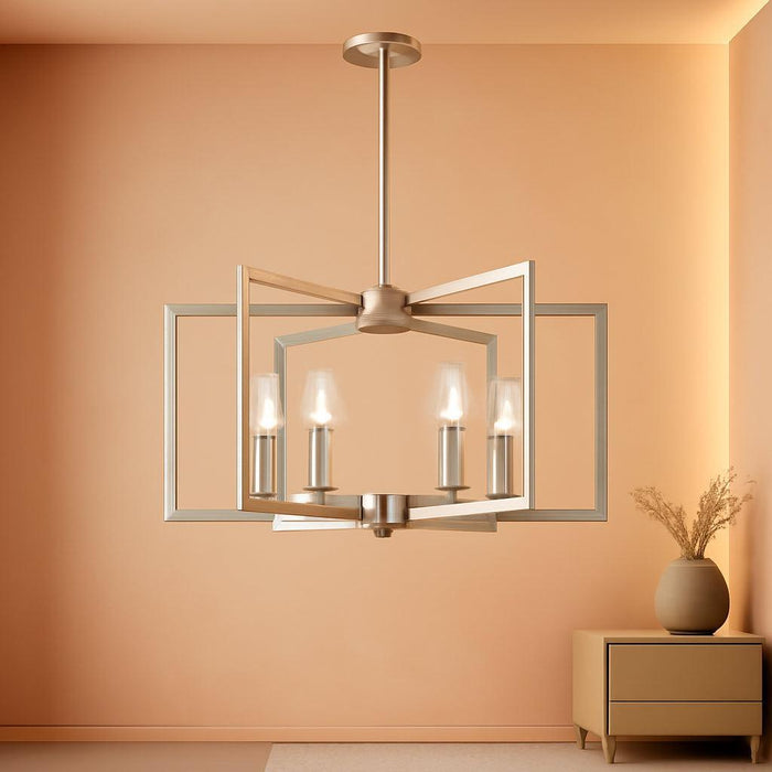 6-Light Modern Metal Geometric Chandelier，Kitchen Island Brushed Nickel Lighting Fixtures，Entryway Light Fixture Hanging Brushed Nickel，Farmhouse for Dining Room Chandelier