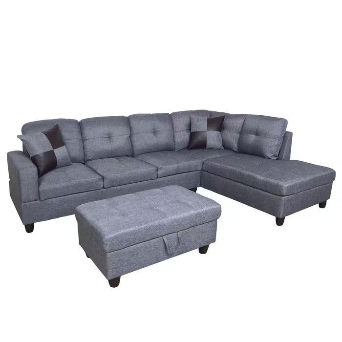 104 In. Square Arm 3-Piece Microfiber L-Shaped Sectional Sofa in Dark Gray