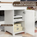 Farmhouse 47" Executive Desk, Computer Desk with 2 Drawers, LED Light and Storage Cabinet, Home Office Desk with Hutch, Charging Hub, Workstation for Home Office and Study,Unique White.