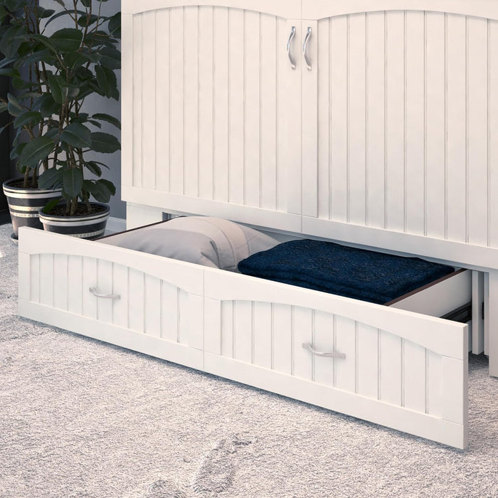 , Southampton Murphy Bed Chest Queen with 6" Mattress, Storage Drawer & Built-In USB Charger, White