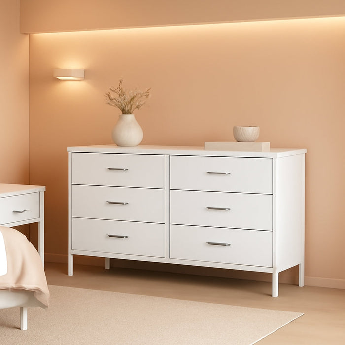 Large White Dresser for Bedroom 6 Drawer, Wide Fabric Dressers & Chests of Drawers Modern
