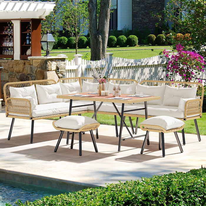 L-Shaped Rattan Patio Furniture Set Light Brown Beige