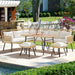 L-Shaped Rattan Patio Furniture Set Light Brown Beige