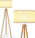 Wood Tripod Floor Lamp, Mid Century Standing Lamp for Living Room, Flaxen Lamp Shade, Modern Design Standing Lamp with E26 Base, Tall Floor Light for Bedroom, Study Room and Office Brown